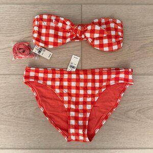 Aerie Gingham Plaid Bikini Bandeau Bottom Red Orange White Size X-small/Small